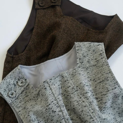 2色　Aラインタック付きジャンパースカート　薔薇付きウエストリボン【春秋冬】グレー/ブラウン 7枚目の画像