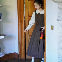 2色　Aラインタック付きジャンパースカート　薔薇付きウエストリボン【春秋冬】グレー/ブラウン 12枚目の画像