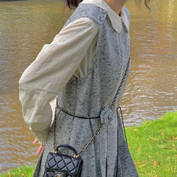 2色　Aラインタック付きジャンパースカート　薔薇付きウエストリボン【春秋冬】グレー/ブラウン 5枚目の画像