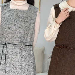 2色　Aラインタック付きジャンパースカート　薔薇付きウエストリボン【春秋冬】グレー/ブラウン 17枚目の画像