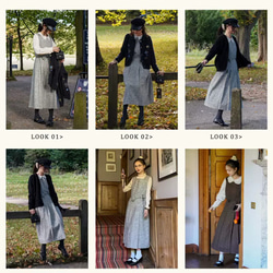 2色　Aラインタック付きジャンパースカート　薔薇付きウエストリボン【春秋冬】グレー/ブラウン 16枚目の画像