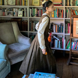 2色　Aラインタック付きジャンパースカート　薔薇付きウエストリボン【春秋冬】グレー/ブラウン 13枚目の画像