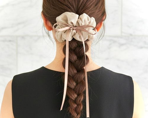 モカ】リボンシュシュ サテンリボン シフォン シュシュ ヘアゴム 結婚