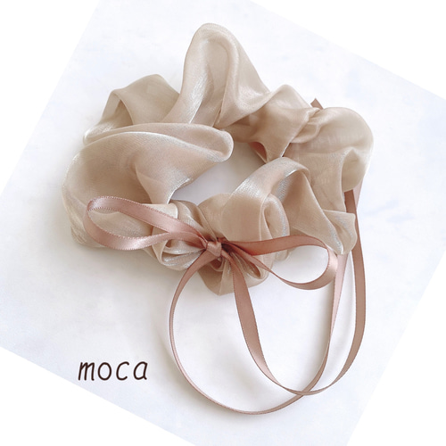 モカ】リボンシュシュ サテンリボン シフォン シュシュ ヘアゴム 結婚