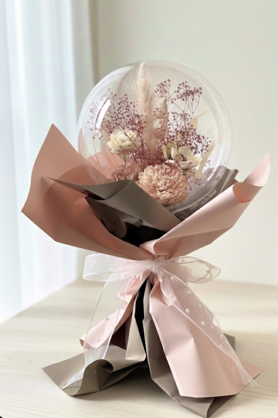 バルーンフラワーブーケ♡くすみピンクの大人ブーケ♡ウェディングブーケ