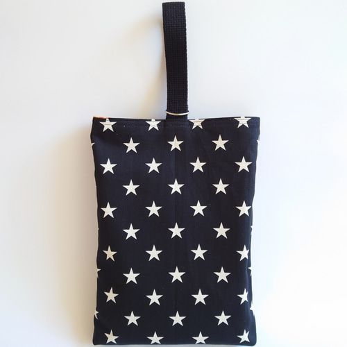 白の 働く車 柄 × 水色星柄 シューズケース 上履き袋 上履き入れ