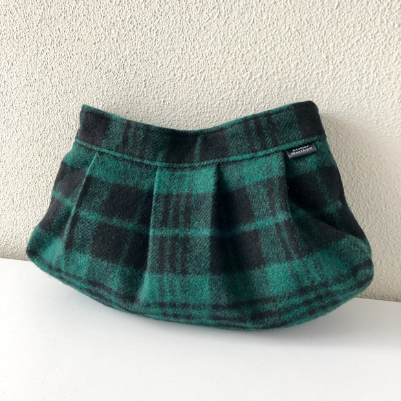 【❅冬限定❅】もこもこクラッチバッグ・緑のタータンチェック 2枚目の画像