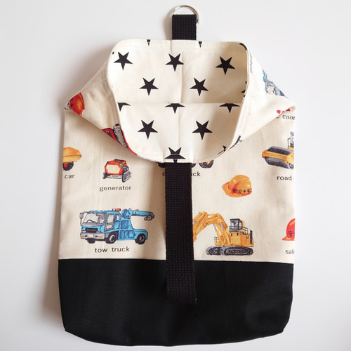 リバーシブル 働く車 × 星 シューズケース 上履き入れ シューズバッグ