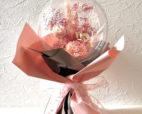 バルーンフラワーブーケ♡くすみピンクの花束♡お誕生日プレゼント