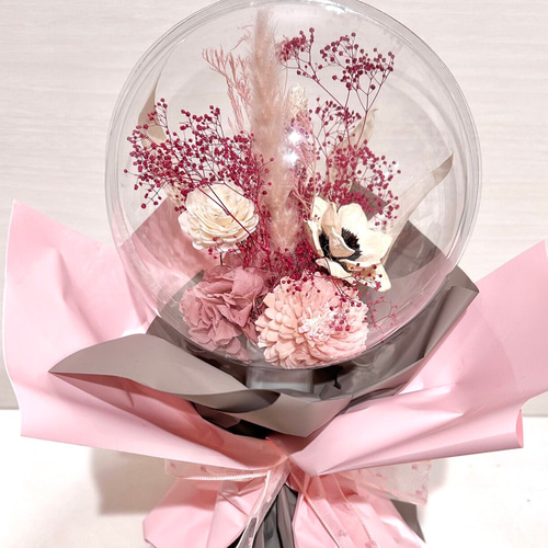バルーンフラワーブーケ♡くすみピンクの花束♡お誕生日プレゼント