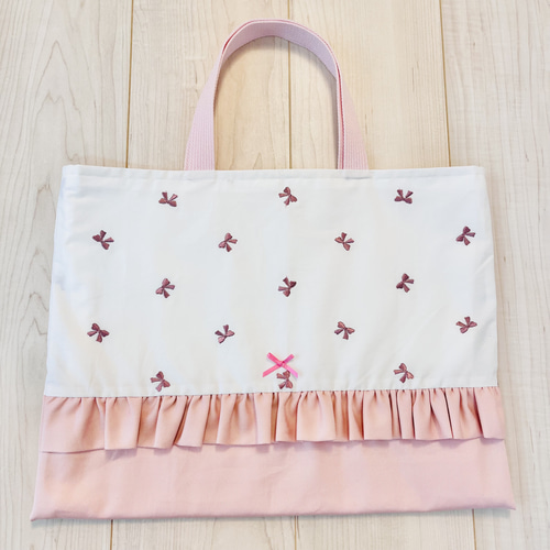 入園入学グッズ 5点セット 刺繍リボン✖️ピンク レッスンバッグ