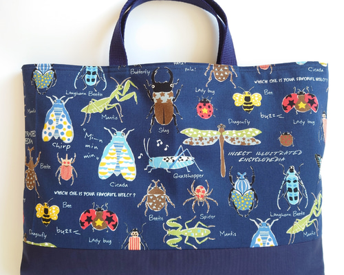 リバーシブル 昆虫 × 星 レッスンバッグ 手提げかばん トートバッグ