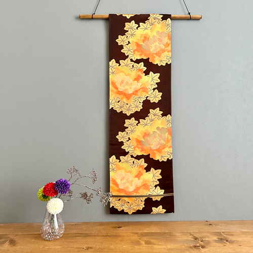 テーブルランナー 孔雀に牡丹 帯リメイク 16)2020】91cm・93cm