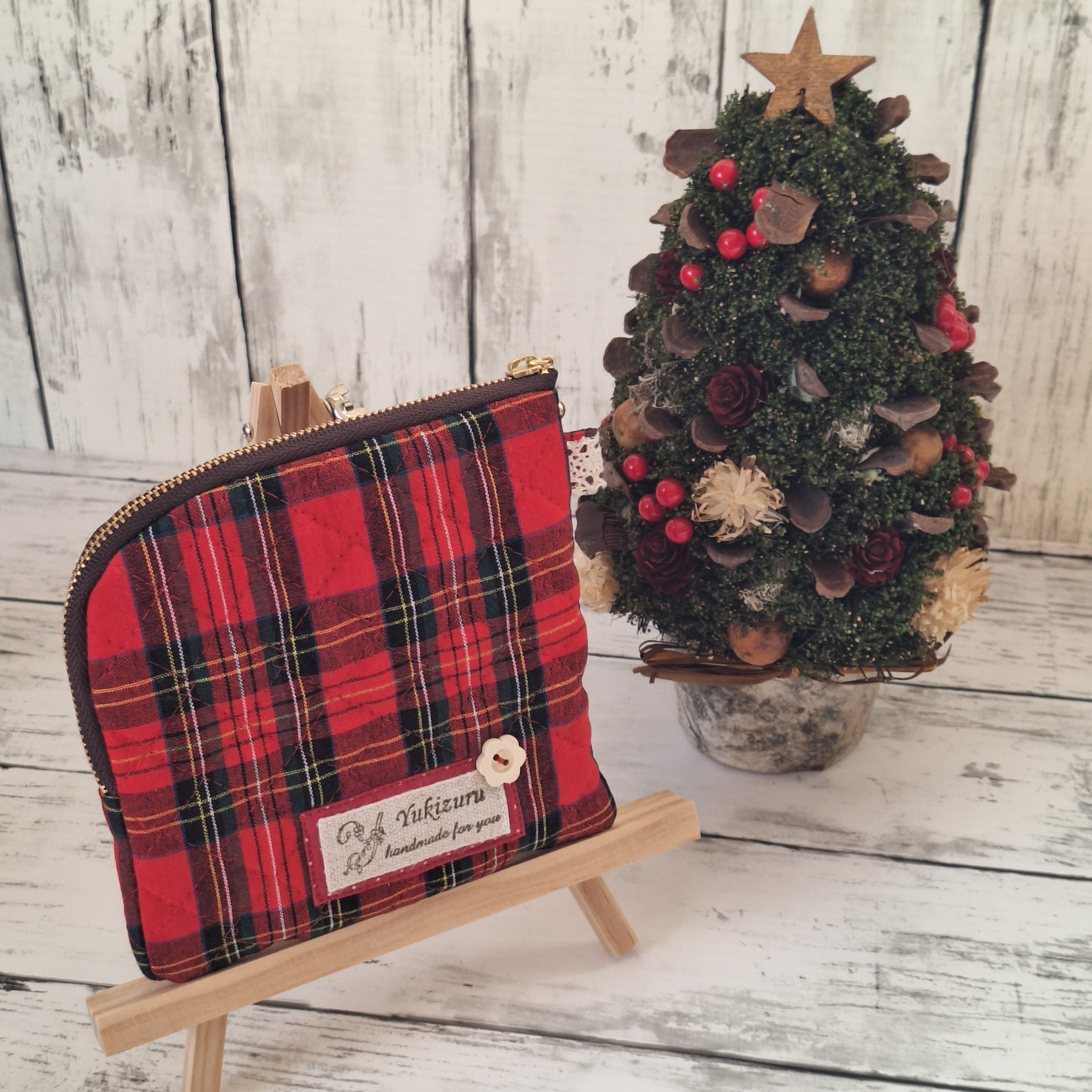 【受注製作】『かわいい　くま　アップリケ』『ロイヤルスチュアート　L字ポーチ　お揃い』