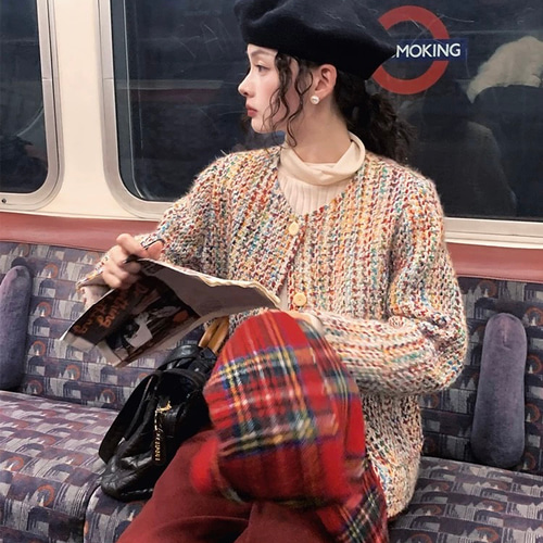 2色 ノーカラーツイードコート/ジャケット【春秋冬】アイボリー