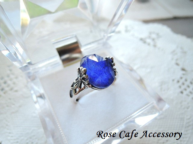 （485）ラピスラズリ×クリスタル（AAA）オーバルカボションカット✨SV925製デザインクロスリング。・。・(^^♪