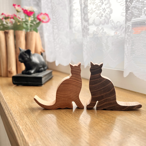 猫 置物 木製 2匹セット 天然 インテリア オブジェ ナチュラル 猫 置物 木製 2匹セット 天然 インテリア オブジェ ナチュラル