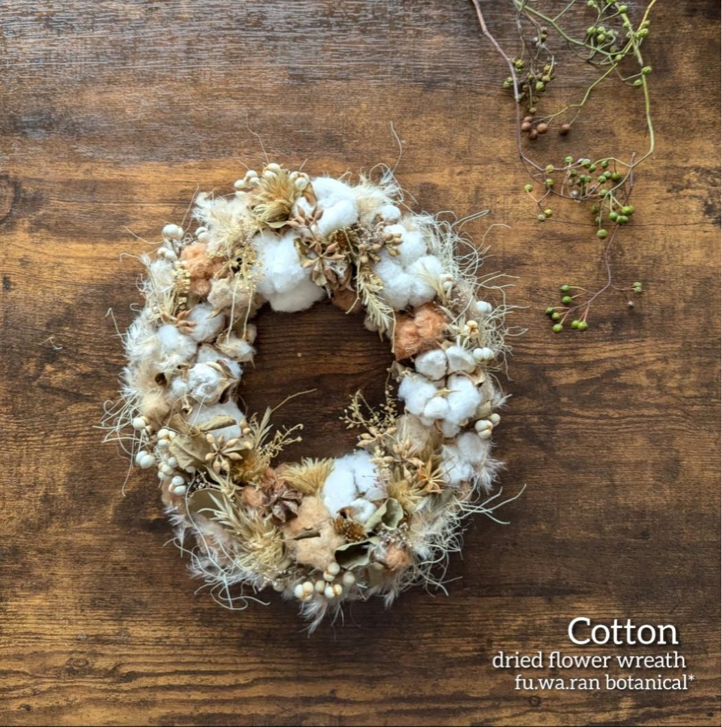 専用＊Winter＊3色のコットン ドライフラワーリース Winter＊3色のコットン ドライフラワーリース リース fu.wa.ran