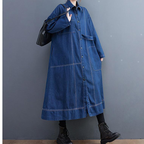 大きいサイズ レディース 秋 冬 デニム コート ロング 新品 長袖 春