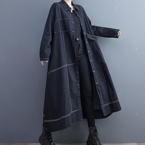 大きいサイズ レディース 秋 冬 デニム コート ロング 新品 長袖 春