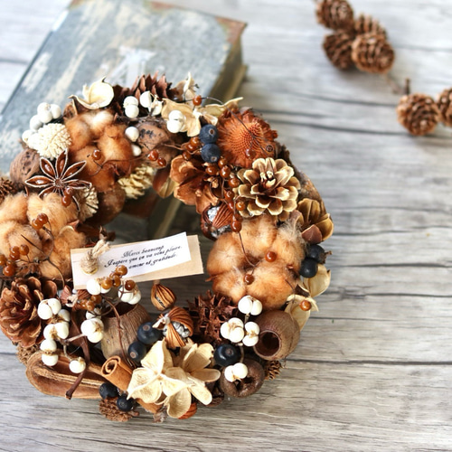 natural christmas wreath ドライフラワー 木の実 リース クリスマス リース 即日出荷 ドライ木の実のクリスマスリースM
