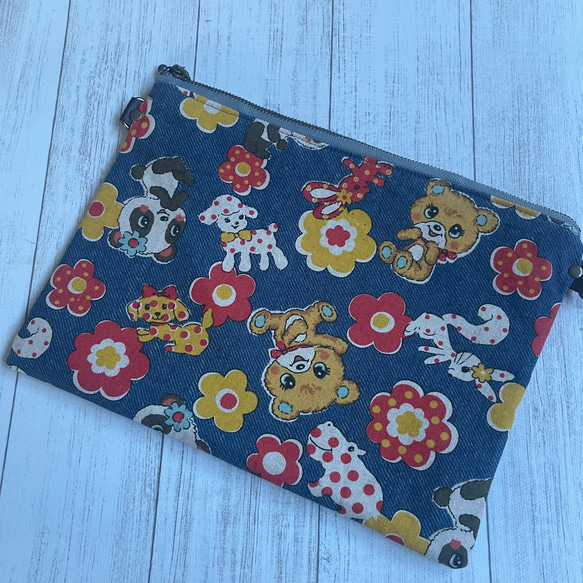 専用☆89 ハンドメイドフラットポーチ☆昭和レトロアニマル 25cm