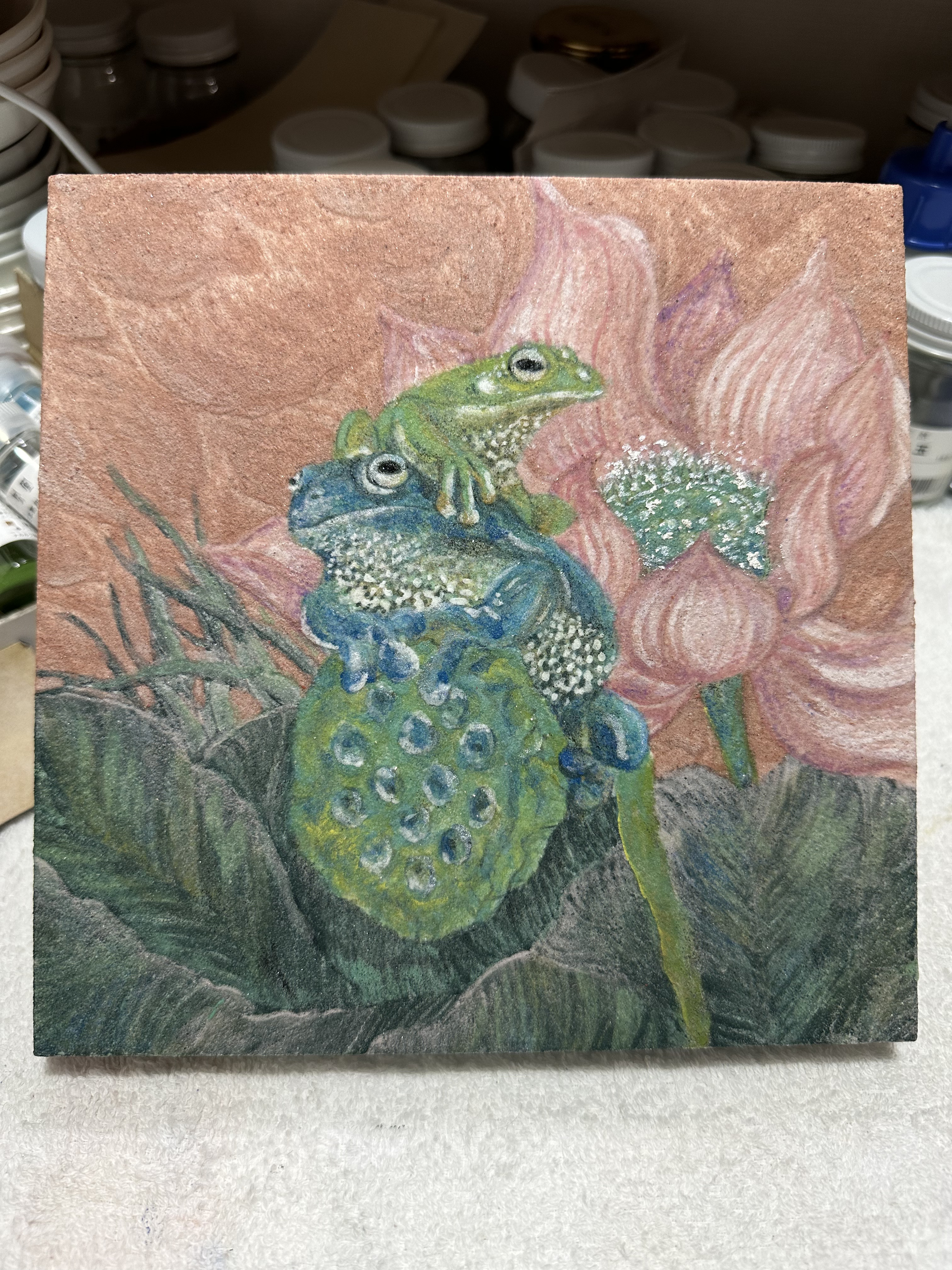 原画　カエル　F4　動物画　絵画　アクリル画　現代アート　細密画 原画 カエル F4 動物画 絵画 アクリル画 現代アート 細密画 原画
