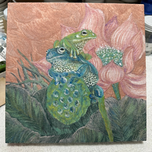 日本画 原画 蛙】蓮池のカエル 絵画 2900deJ 通販 18483382