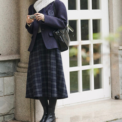 2色 ウール混タック付きスカート チェック柄　ポケット付き【秋冬】ブラウン系/ネイビー系 4枚目の画像