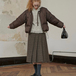 2色 ウール混タック付きスカート チェック柄　ポケット付き【秋冬】ブラウン系/ネイビー系 7枚目の画像