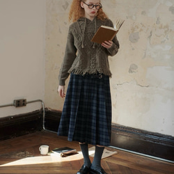 2色 ウール混タック付きスカート チェック柄　ポケット付き【秋冬】ブラウン系/ネイビー系 11枚目の画像