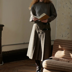 2色 ウール混タック付きスカート チェック柄　ポケット付き【秋冬】ブラウン系/ネイビー系 12枚目の画像