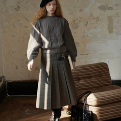 2色 ウール混タック付きスカート チェック柄　ポケット付き【秋冬】ブラウン系/ネイビー系 6枚目の画像