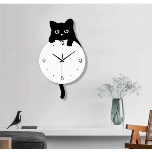 黒猫 壁掛け時計 ウォールクロック ネコねこ 静音 アイテーク