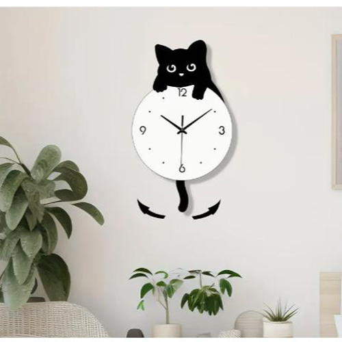 黒猫 壁掛け時計 ウォールクロック ネコねこ 静音 アイテーク おしゃれ