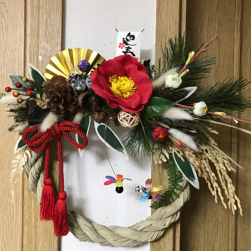 No.214 しめ縄リース フラワーリース お正月飾り 造花 玄関