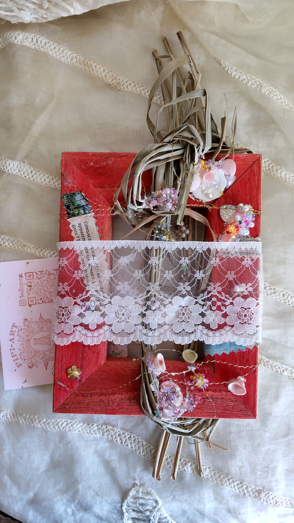 mixed media 貝殻 フランス語ジャーナル レモングラス 洋書切り抜き