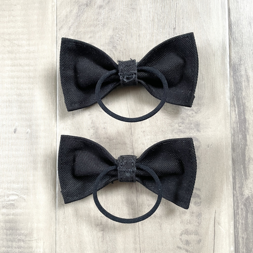 no.56 ハンドメイド　再販✩.*˚デニムリボンの上品ヘアアクセサリー✩.*˚ デニムリボンヘアゴム】ハンドメイド リメイク ヘアアクセサリー