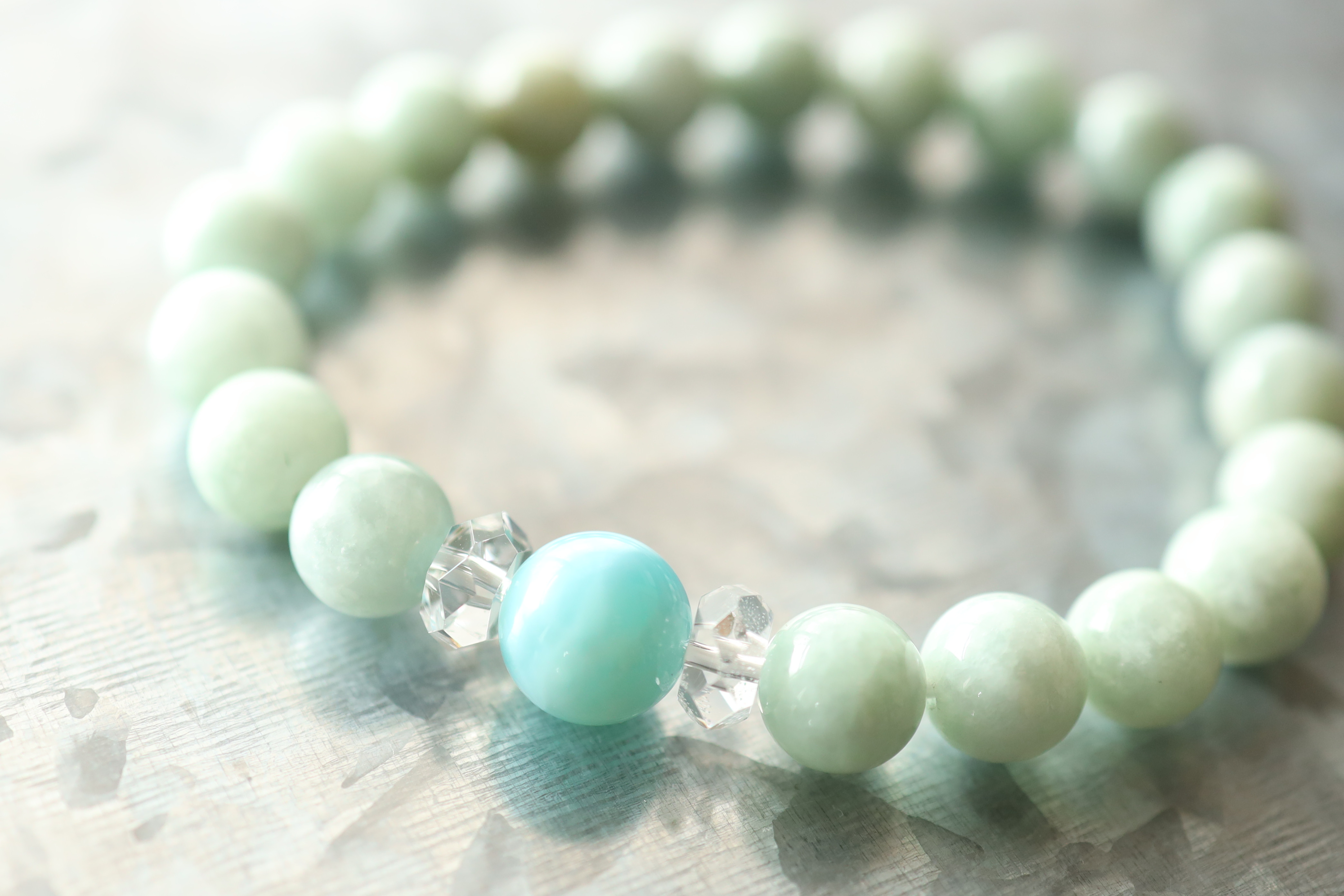 …☆シンプルさゆえに素材を厳選致しました☆ラリマー：9.5ミリ＆翡翠：8ミリ☆天然石ブレスレット☆…