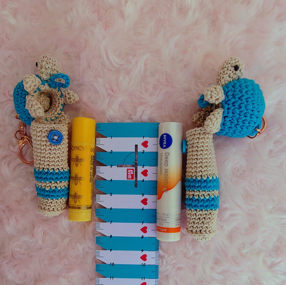 【送料無料】ライトブルーかめちゃん　リップケース バックチャーム 3枚目の画像