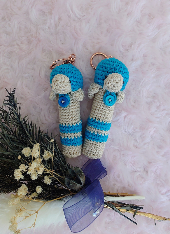 【送料無料】ライトブルーかめちゃん　リップケース バックチャーム 2枚目の画像