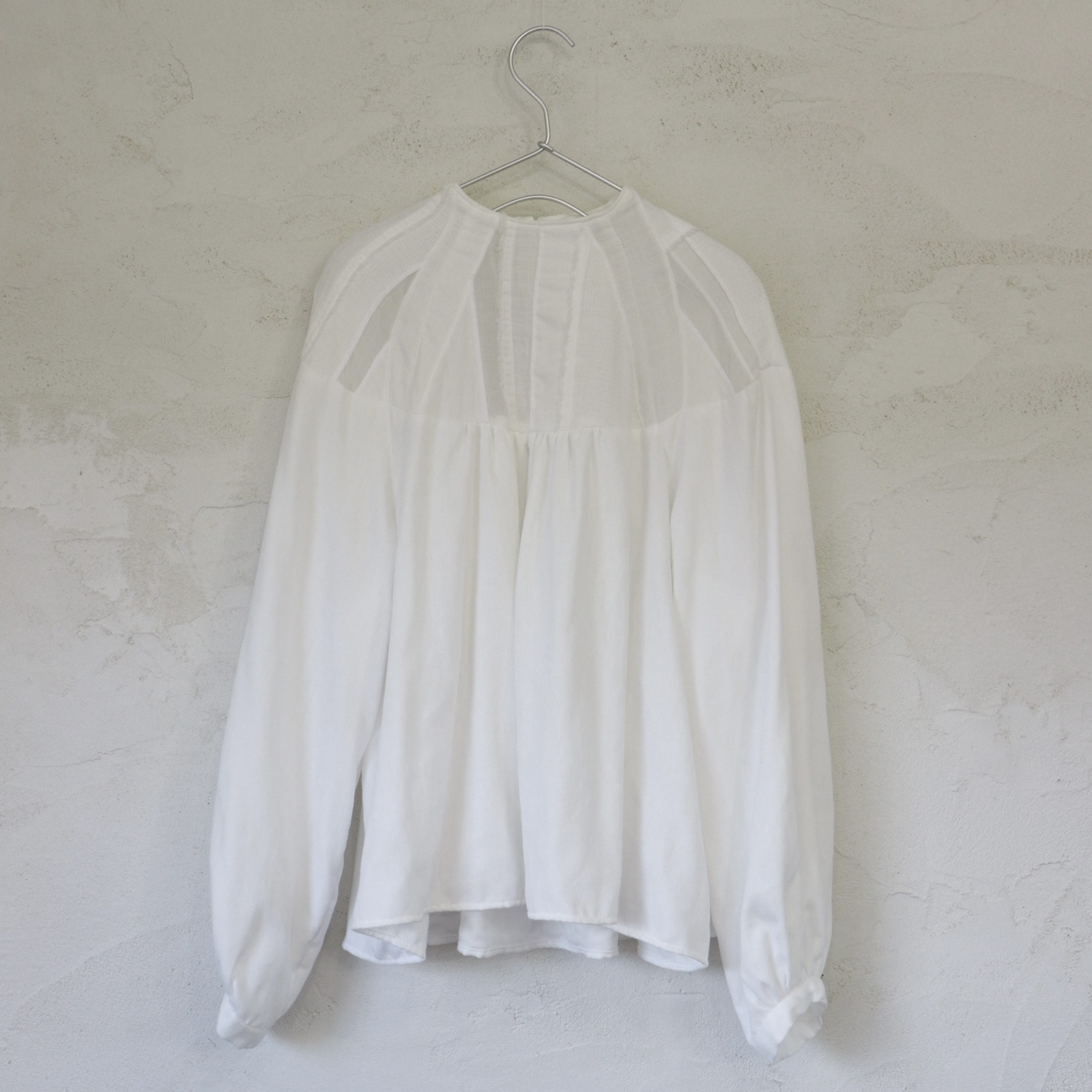 オーガニックコットン　ハイネックパッチワークブラウス