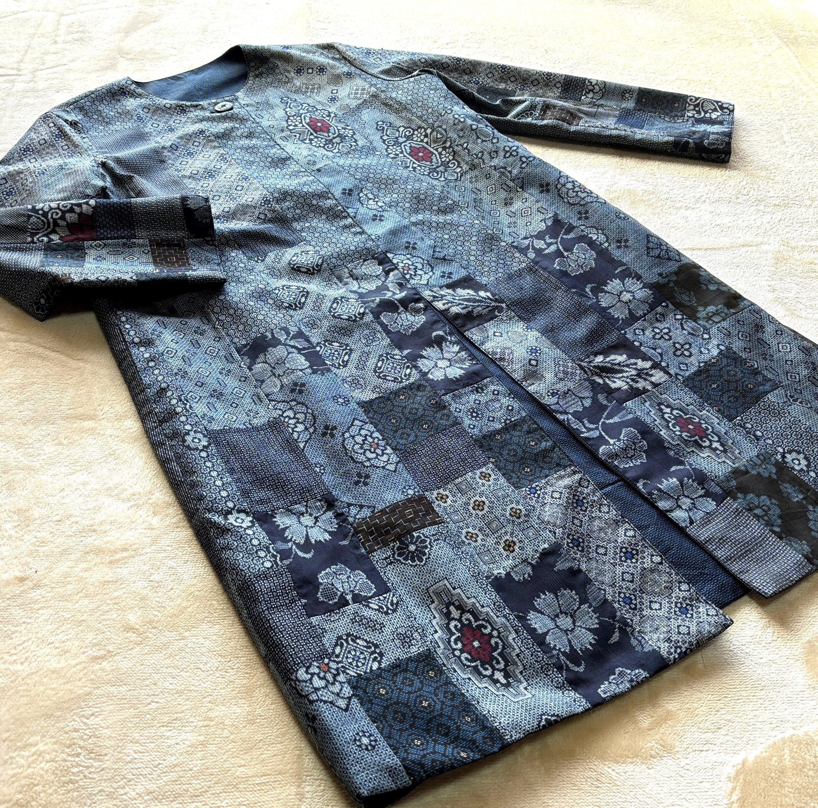 着物リメイク 大島紬と銘仙 パッチワーク リバーシブル モモンガコート