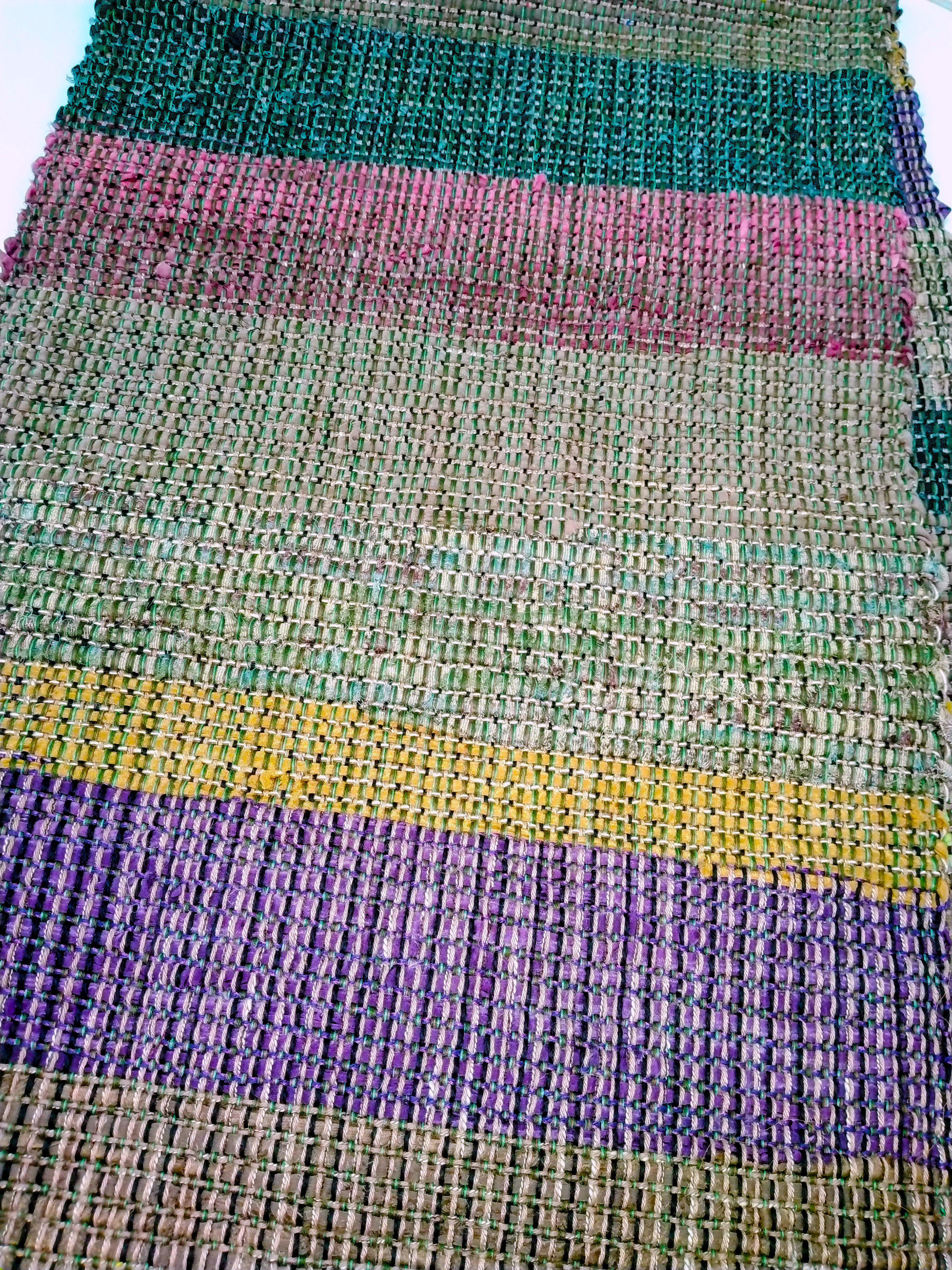 手織り 裂き織のシルクマット 多色大