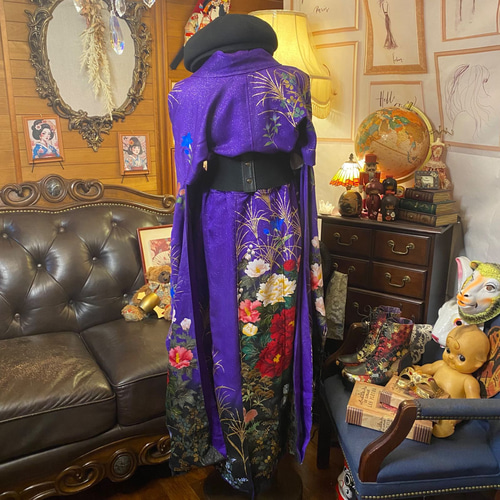 リメイク 振袖着物ロングワンピース お引き摺り 引振袖 和洋折衷