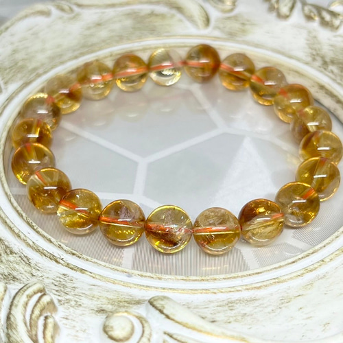 虹入り シトリンクォーツ 天然石数珠ブレスレット 高品質シトリン