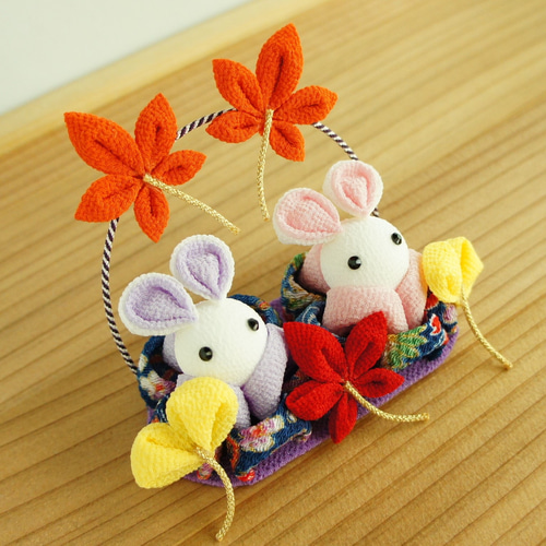 つまみ細工 ちりめん 紅葉狩り うさぎ もみじ 紅葉 いちょう 銀杏