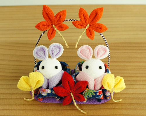 つまみ細工 ちりめん 紅葉狩り うさぎ もみじ 紅葉 いちょう