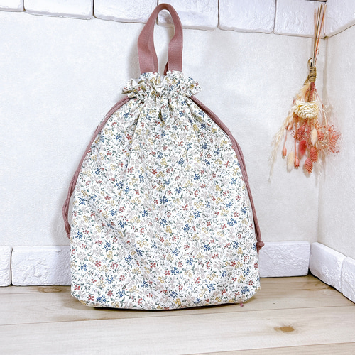 レッスンバッグ ベージュピンク×いちご オプションで上履き入れ