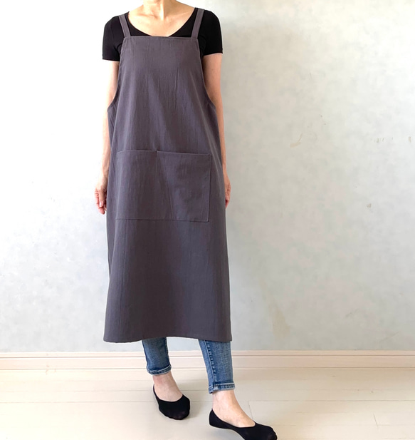 アジャスターで着心地満点！ラップ型エプロン ・グレイッシュパープル 11枚目の画像